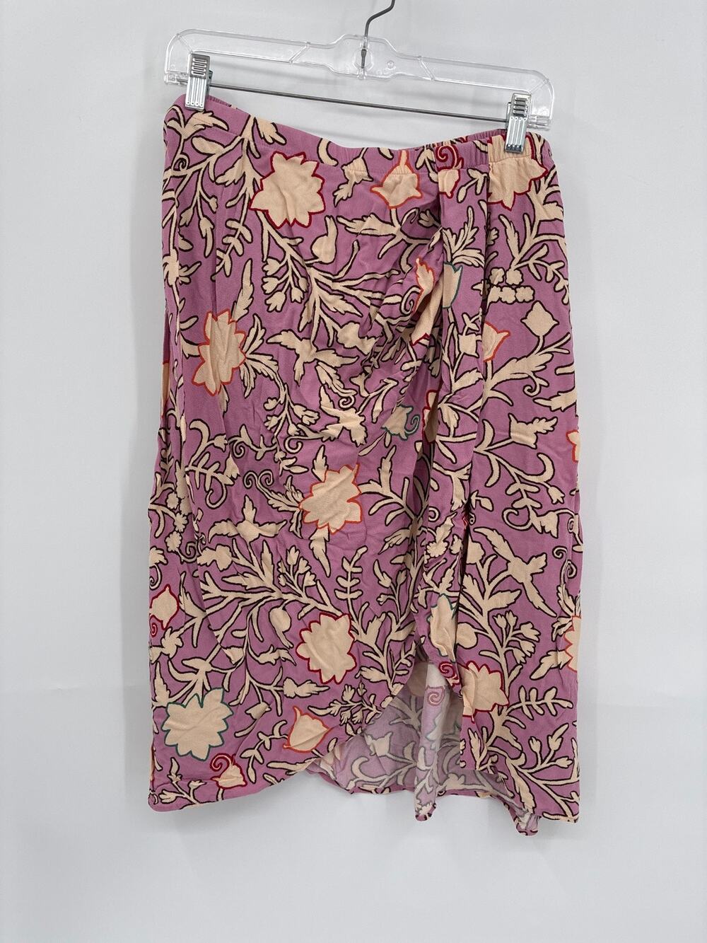Knox Rose Women's Drapey Hi-Rise A-Line Wrap Skirt Pink Crepe Floral XXL
